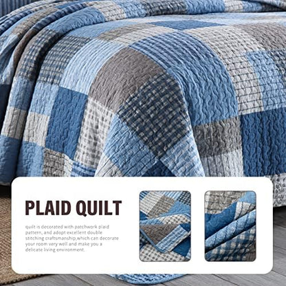 Y-PLWOMEN 100% Cotton King Size Quilt Farmhouse Plaid 3-Pieces Bedding
