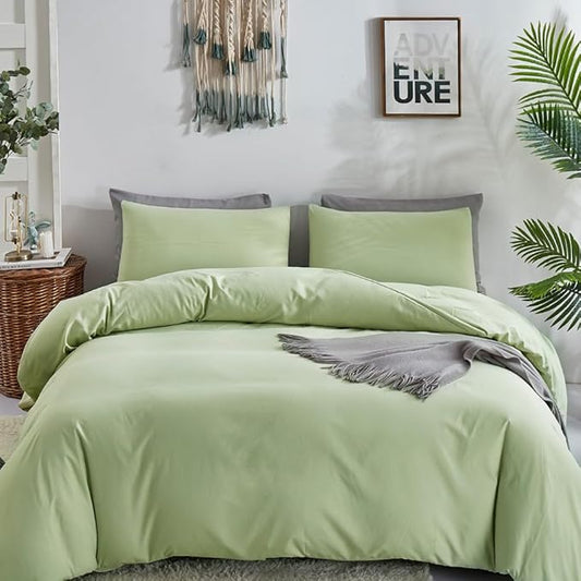 CLOTHKNOW Green Queen Comforter Set Sage Green Bedding Sets Soft Queen Comforter with 2 x Pillow Cases