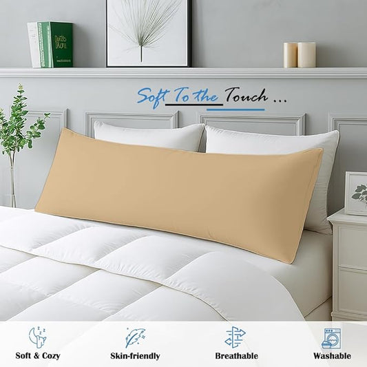 Comfort Beddings Body Pillowcase, 100% Organic Cotton 720 Thread Count Sateen, Soft Cooling Taupe, 1-Pack, Hidden Zipper Closure, Hotel Quality, Fade & Shrink Resistant, 20 x 72 Inches