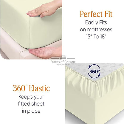 Split Head Flex 1 Qty Fitted Sheet for Adjustable Bed, Cal King 32" Split Down from The Top, 100% Egyptian Cotton 600 Thread Count, 18" Deep Pocket, Super Soft Wrinkle Free, Ivory