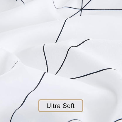 Best Season Bed Sheet Set 4 Pieces -Full Size-Soft Durable Microfiber Bedding Sheet Set,Deep Pocket,Stain,Fade & Wrinkle Resistant(Geometric White)