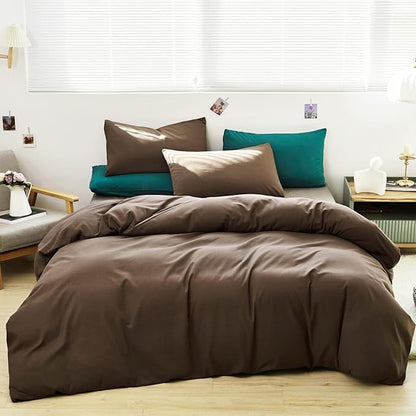 Cottonight Brown Comforter Set Queen Bedding Set Mocha Solid Modern Dark Color Blanket Quilts Soft Chocolate Color Breathable Brown Comforter Set for Women Men Queen Size