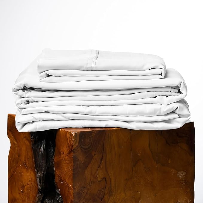 Olive + Crate Tencel Lyocell Eucalyptus California King Sheets - Cooling Tencel Sheets for Hot Sleepers with 18 Inch Deep Pocket Fit - White Snow 4-Piece Set