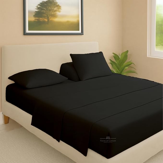 Split Head Flex 1 Qty Fitted Sheet for Adjustable Bed, King 28" Split Down from The Top, 100% Egyptian Cotton 600 Thread Count, 18" Deep Pocket, Super Soft Wrinkle Free, Black
