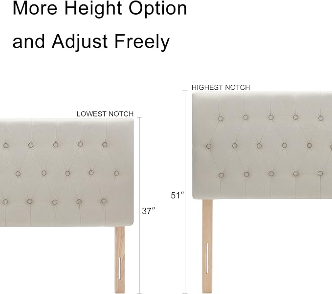 Tufted Upholstered Full Size Bed Headboard in Modern Button Design, Adjustable Solid Wood Head Board, Premium Linen Fabric Padded Headboards in Bedroom (Beige)