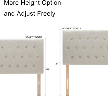 Tufted Upholstered Full Size Bed Headboard in Modern Button Design, Adjustable Solid Wood Head Board, Premium Linen Fabric Padded Headboards in Bedroom (Beige)
