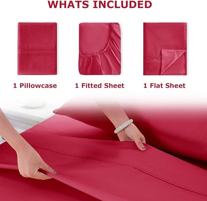 Twin XL Size Bed Sheet Set - 3 Piece Soft Microfiber Sheets with Deep Pockets, Cooling Technology, and Wrinkle-Free Pillowcase. Hotel-Quality, Durable Bedding, Viva Magenta