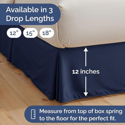 Pleated Bed Skirt Full Size - 3 Sided Pleated Bed Skirt Full - Ultra-Soft, Easy Fit with 12 Inch Tailored Drop - Hotel Quality, Wrinkle Free & Fade Resistant - for Women, Men, Kids and Teens - Navy