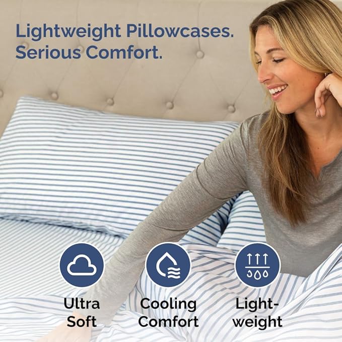 Body Pillowcases Set of 2-20x54 Long Body Pillow Case - Soft Body Pillow Cover for Sleeping & Side Sleepers - Comfy, Wrinkle & Fade Free - Machine Washable w/Envelope Enclosure Blue Stripes 2