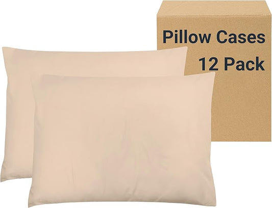 ZPECC Pillow Cases Standard Size Set of 12, 20x26 Envelope Closure Pillowcases, Soft Plain Brushed Microfiber Covers Hypoallergenic Breathable, Beige