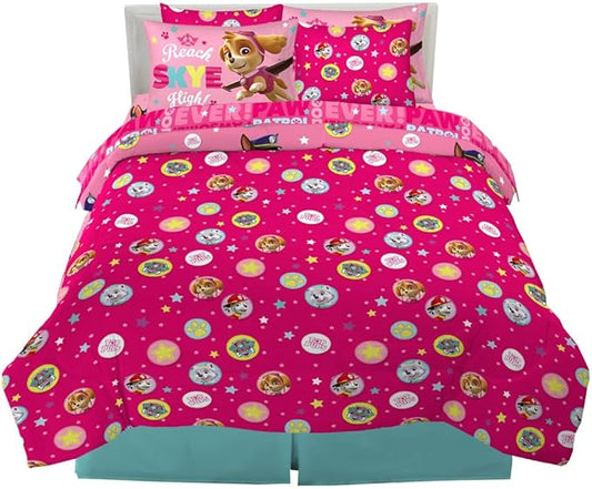 Paw Patrol Girl Skye Kids Bedding Super Soft & Cozy Reverisble Microfiber Comforter and Sheet Set with Sham, 7 Piece Queen Size, (Officially Licensed Product) By Franco