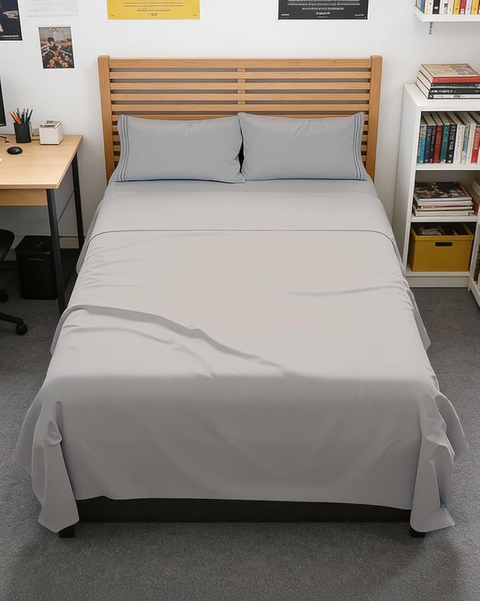 Full XL Bed Sheet - 4 Piece Full XL Bed Sheets Set - Soft, Breathable & Cooling - Hotel Luxury Bedding for Women, Men, Kids, Teens, Boys & Girls - Deep Pockets, Comfy, Fade & Wrinkle Free - Light Grey