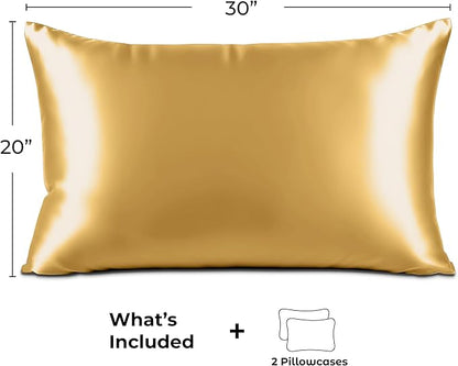 Satin Pillowcase 2 Pack - Queen Size (20"x30", Gold) - Silky Pillow Cases for Hair and Skin - Satin Pillow Covers with Envelope Closure - Extra Soft Premium Microfiber