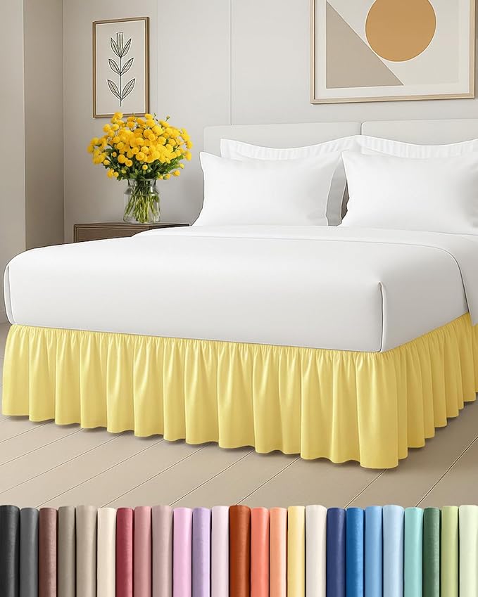 Bedskirt Full Size Ruffle - 18 inch Drop Dust Ruffle Bed Skirt with Platform - Ultra-Soft, Easy Fit, Premium Hotel Quality - Wrinkle, Fade & Shrink Resistant - for Women, Men, Kids and Teens - Yellow
