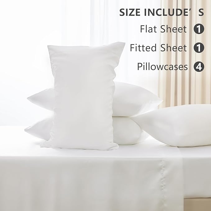 CozyLux Satin Sheets Queen Size Bed Set - 6 Piece Silky Queen Sheet Set, Luxury White Queen Sheets with Smooth and Soft Microfiber, Includes 1 Fitted Sheet, 1 Flat Sheet and 4 Pillowcases