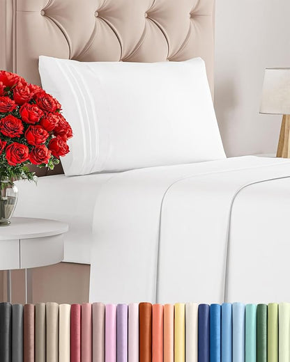 Twin XL Size 3 Piece Sheet Set - Comfy Breathable & Cooling Bed Sheets Set - Hotel Luxury Bedding for Women, Men, Kids, Teens, Boys & Girls - Deep Pockets, Ultra-Soft, Wrinkle Free - Oeko-Tex - White