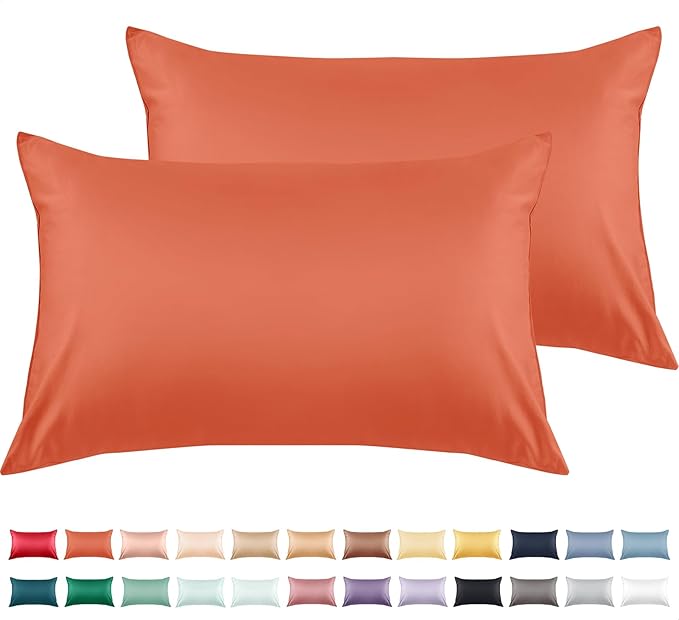 Warmstar Cotton Pillow Cases Queen Size Set of 2, 600 Thread Count Pillowcases 20x30 Inches, Soft Long Staple Cotton Pillowcases Breathable with Envelope Closure,Orange