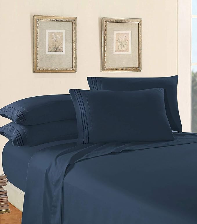 Elegant Comfort Luxury Soft 1500 Premier Egyptian 4-Piece Premium Hotel Quality Wrinkle Resistant Coziest Bedding Set, All Around Elastic Fitted Sheet, Deep Pocket, Twin/Twin XL, Navy