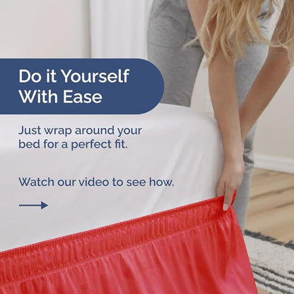 Wrap Around Dust Ruffle Bed Skirt - Red - for Queen Size Beds with 21 Inch Drop - Easy Fit Elastic Strap - Adjustable Pleated Bedskirt w/Brushed Fabric - Wrinkle Free - for Women, Men, Kids & Teens
