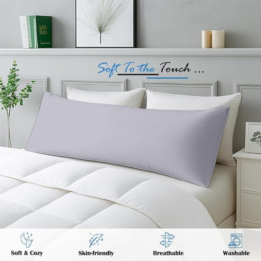 Comfort Beddings Body Pillowcase, 100% Organic Cotton 600 Thread Count Sateen, Soft Cooling Silver, 1-Pack, Hidden Zipper Closure, Hotel Quality, Fade & Shrink Resistant, 20 x 48 Inches
