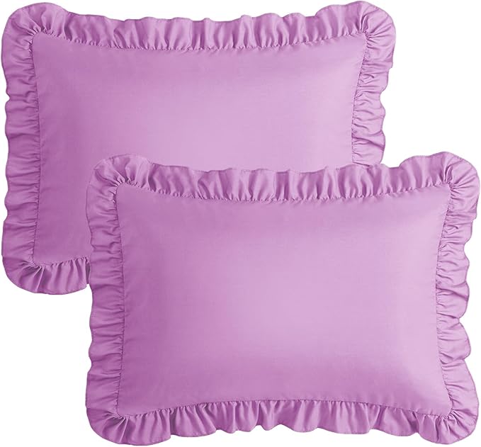 KKJIAF Ruffle Pillow Cases King Size Set of 2, Ruffled Pillow Covers with Envelope Closure, Wrinkle Resistant Ruffled Pillow Shams 20" x 36", Lavender
