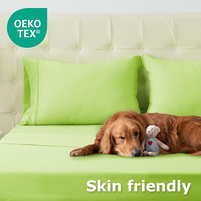 Twin XL Size Bed Sheet Set - 3 Piece Soft Microfiber Sheets with Deep Pockets, Cooling Technology, and Wrinkle-Free Pillowcase. Hotel-Quality, Durable Bedding, Sharp Green