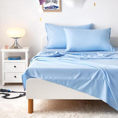 Wake In Cloud - Race Car Bedding Set for Boys, Cute Colorful Sports Car Supercar Wheels Comforter Set with Sheets, 5 Pieces Kids Bed in a Bag, Blue, Twin Size