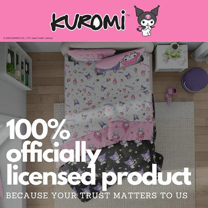 Sanrio Kuromi & My Melody Bedding 7 Piece Super Soft Cozy Reversible Comforter and Sheet Set with Sham, Full, (Officially Licensed Product) By Franco