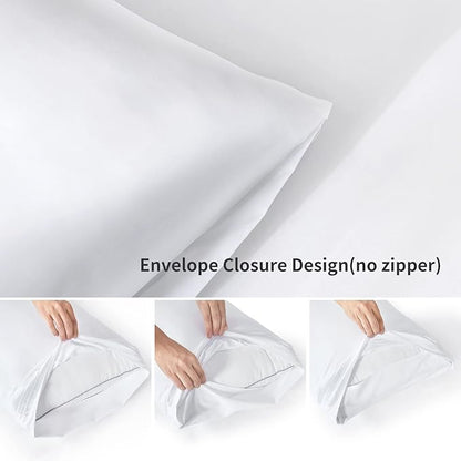 YIYEA King Pillow Cases Set of 4, Ultra Soft 1800TC Hotel Quality Double Brushed Microfiber Embroidered Pillowcases, Envelope Closure, Fade Resistant (20"x36", White)