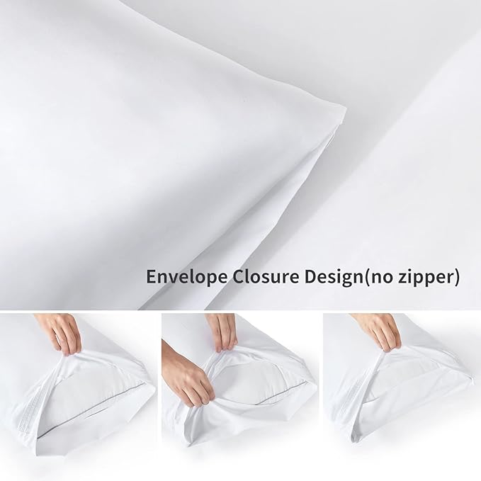 YIYEA Pillow Cases Queen Size Set of 4, Ultra Soft 1800TC Hotel Quality Double Brushed Microfiber Embroidered Pillowcases, Envelope Closure, Fade Resistant (20"x30", White)