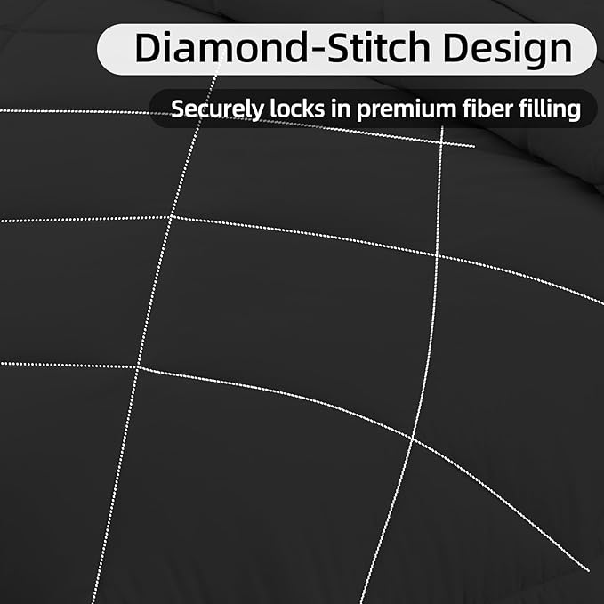 FUANNA 7 Pieces Full Size Comforter Sets, All Season Bedding Sets Full Size, Luxury Soft Bed in a Bag with Comforter, Flat Sheet, Fitted Sheet, Pillowcases & Pillow Shams, Black