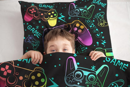 Sunnycitron Colorful Gamepad Gamer Comforter Set for Boys Gaming Bedding Set Teens Game Room Decor Twin (1 Comforter + 2 Pillowcase)