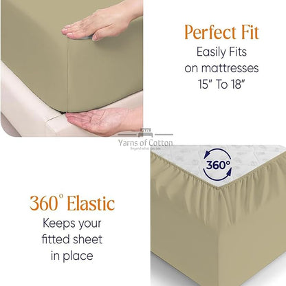 Split Head Flex 2 Qty Fitted Sheet for Adjustable Bed, Cal King 39" Split Down from The Top, 100% Egyptian Cotton 600 Thread Count, 18" Deep Pocket, Super Soft Wrinkle Free, Beige