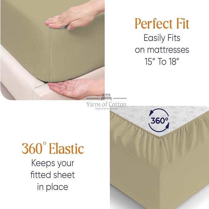 Split Head Flex 2 Qty Fitted Sheet for Adjustable Bed, Cal King 28" Split Down from The Top, 100% Egyptian Cotton 600 Thread Count, 18" Deep Pocket, Super Soft Wrinkle Free, Beige