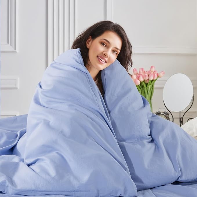 NEXHOME PRO King Duvet Cover Set, 100% Washed Cotton with Linen-Like Texture, Natural Organic, Breathable & Comfortable, Includes Home Bedding Set Baby Blue (No Comforter) 10490
