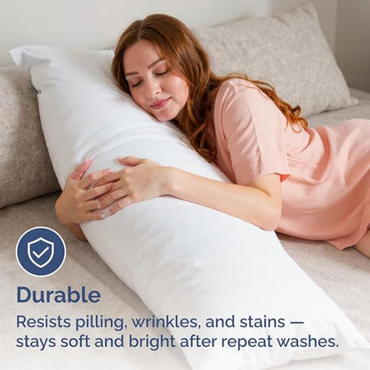 Body Pillowcases Set of 2-20x54 Long Body Pillow Case - Soft Body Pillow Cover for Sleeping & Side Sleepers - Comfy, Breathable, Wrinkle & Fade Free - Machine Washable w/Envelope Enclosure (White)