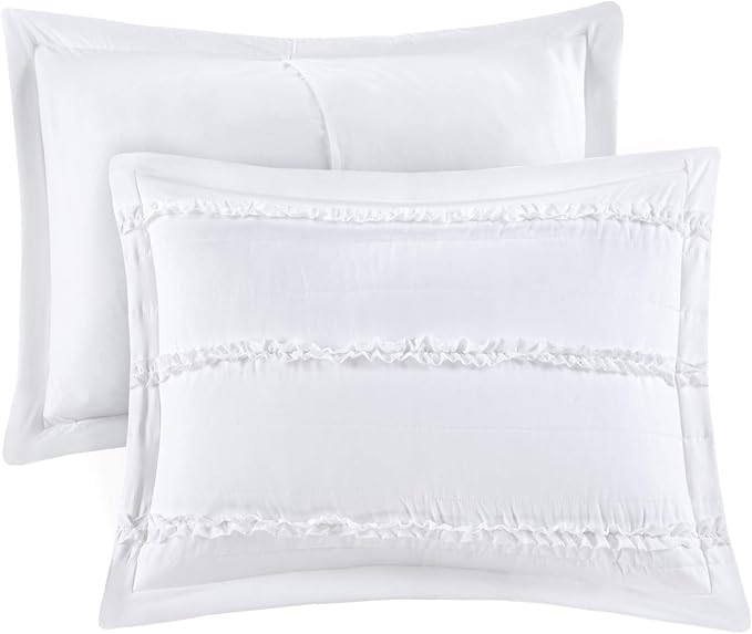 Madison Park Celeste Quilt Modern Classic Design All Season, Breathable Coverlet Lightweight Bedding Set, Matching Shams, Decorative Pillow, King/Cal King(104"x94"), Ruffle White 4 Piece
