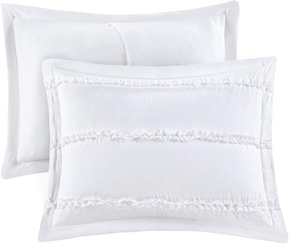 Madison Park Celeste Quilt Modern Classic Design All Season, Breathable Coverlet Lightweight Bedding Set, Matching Shams, Decorative Pillow, King/Cal King(104"x94"), Ruffle White 4 Piece