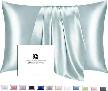 Ravmix Silk Pillow Cases with Zipper, 21momme Mulberry Silk Pillowcase for Hair Skin Health, Soft Smooth Breathable Cool Pillow Cover for Beauty Sleep with Gift Box 1PC(Standard 20"x26", Aqua Green)