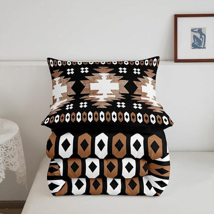 Feelyou Boho Comforter Set King Size Southwest Native American Design Comforter Southwestern Geometric Bedding Set Western Decor Duvet Set Room Decor Brown Balck Quilt Set
