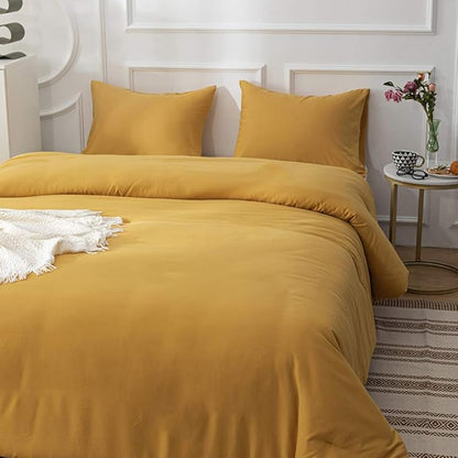 CLOTHKNOW Mustard Yellow Queen Comforter Set 3Pcs Yellow Bedding Comforter Sets Soft All Season Turmetric Comforter with 2 x Pillow Cases