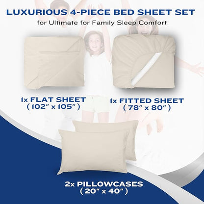 DREAMCARE Queen Size Sheets - Cooling Bed Sheets - 4pcs Set - up to 15" Deep Pocket Queen Sheet Set - Sheets Queen Size Bed - Soft & Long Lasting 100% Fine Brushed Polyester with Side Pocket - Ivory