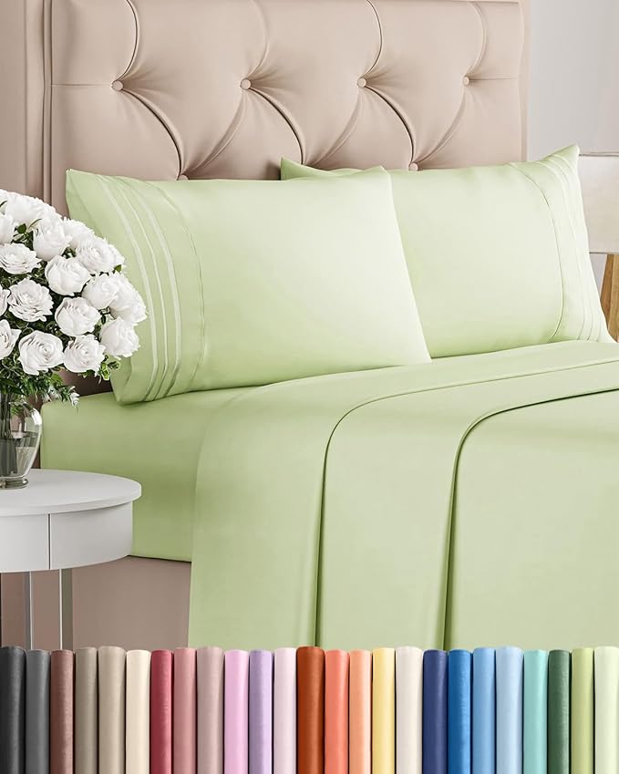 Cal King Size 4 Piece Sheet Set - Comfy Breathable & Cooling Bed Sheets Set - Hotel Luxury Bedding for Women, Men, Kids, Teens, Boys & Girls - Deep Pockets & Wrinkle Free - Oeko-Tex - Light Sage Green
