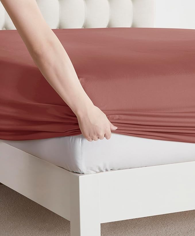 Clara Clark Bed Sheets, Premier 1800 Series Bed Sheet Set, Deep Pocket, Wrinkle, Fade, Stain Resistant, Luxury Soft Bedding Sheets & Pillowcases, Queen, Pink Clay