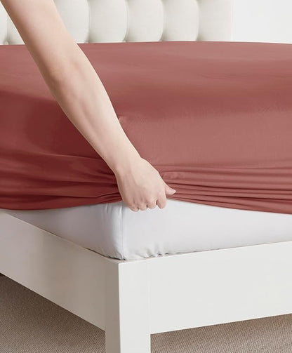 Clara Clark Bed Sheets, Premier 1800 Series Bed Sheet Set, Deep Pocket, Wrinkle, Fade, Stain Resistant, Luxury Soft Bedding Sheets & Pillowcases, California King, Pink Clay