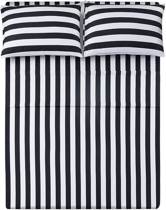 Best Season Stripe Sheet Set-4 Piece Super Soft Microfiber Bedding-Deep Pocket, Stain, Fade & Wrinkle Resistant(Full Size,Black&White)