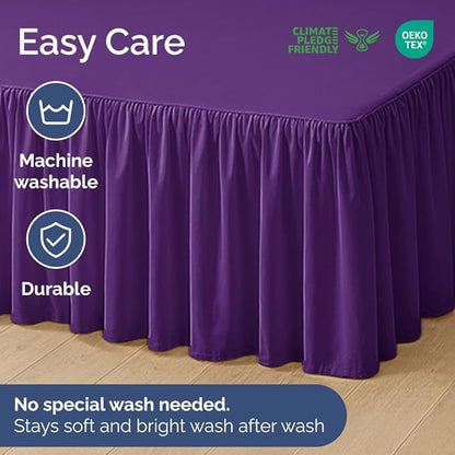Bedskirt Queen Size Ruffle - 15 inch Drop Dust Ruffle Bed Skirt with Platform - Ultra-Soft, Easy Fit, Premium Hotel Quality - Wrinkle, Fade & Shrink Resistant - For Women, Men, Kids and Teens - Purple