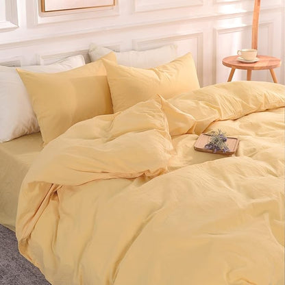 NEXHOME PRO Duvet Cover Set 100% Washed Cotton California Kingn 104"x98", Organic Natural Linen Look Textured 3 Pieces Bedding Set with Zipper Closure, Breathable (No Comforter)