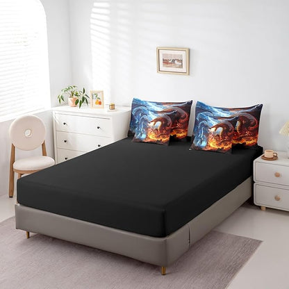 Feelyou Medieval Dragon Comforter Set 7 Pieces Full Size Lightning Fire Pattern Bedding Set for Boys Girls Ancient Wildlife Bed in a Bag with Comforter, Sheets, Pillowcases & Cushion Covers