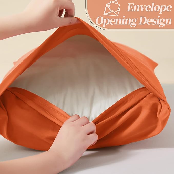 Vonty 2 Pack Standard Pillow Cases - 20x26 Inch, 1800 Thread Count Microfiber Pillowcases Standard Size Burnt Orange Pillow Cases Luxury & Soft Embroidered Bed Pillow Covers with Envelope Closure